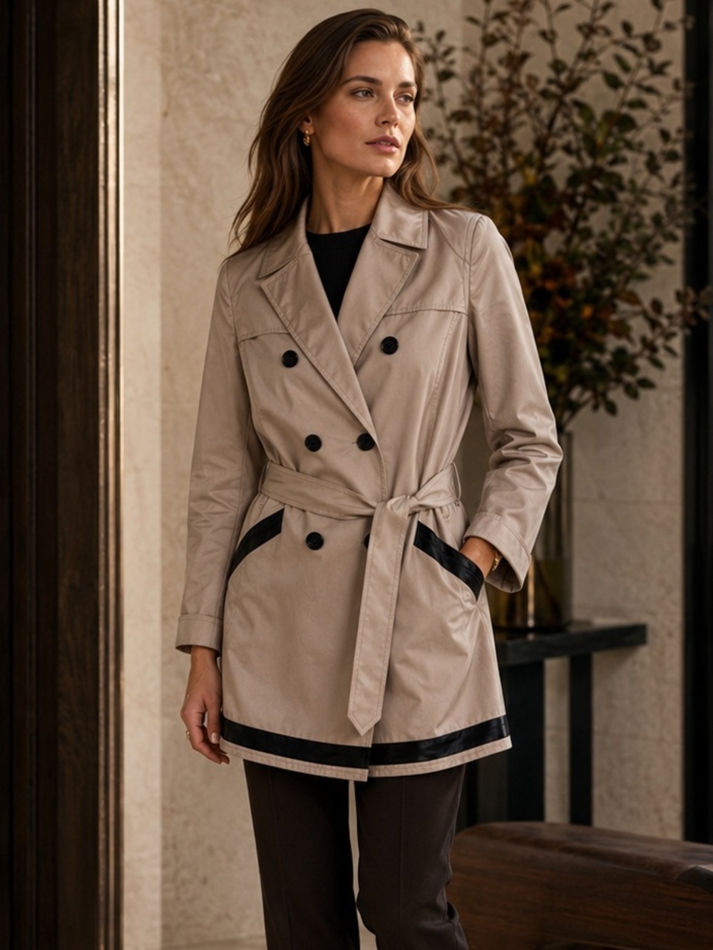 Theory Cliffa Belted Trench Coat Khaki 100% Cotton Double Breasted Small